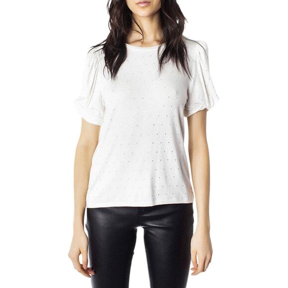 GENERATION LOVE Amelia Crystal embellished puff sleeve tee white t-shirt Size S - Picture 5 of 10